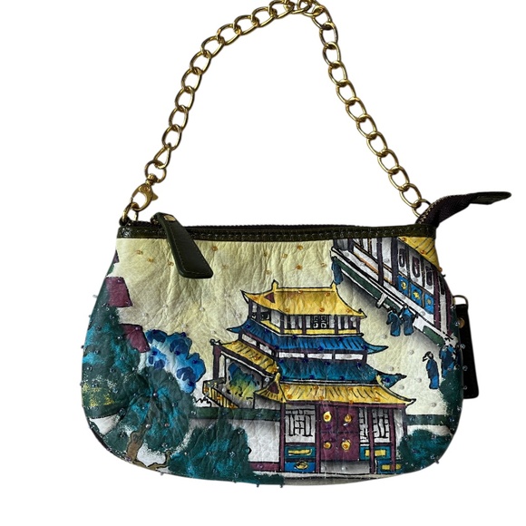 Sharif Hand Painted Japanese Temple Mini Bag with Chain - Picture 1 of 10